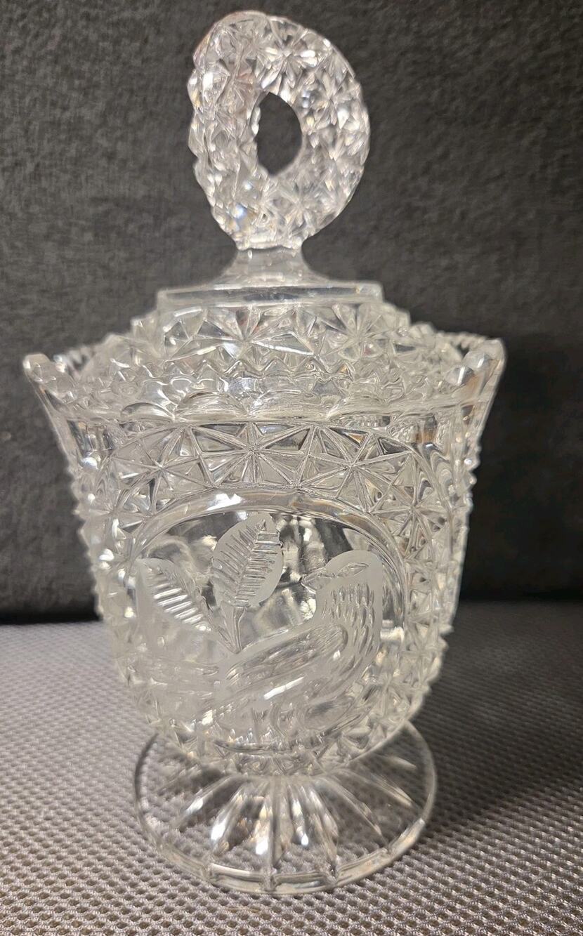 vintage Hofbauer crystal lidded candy dish from the "Byrdes Collection